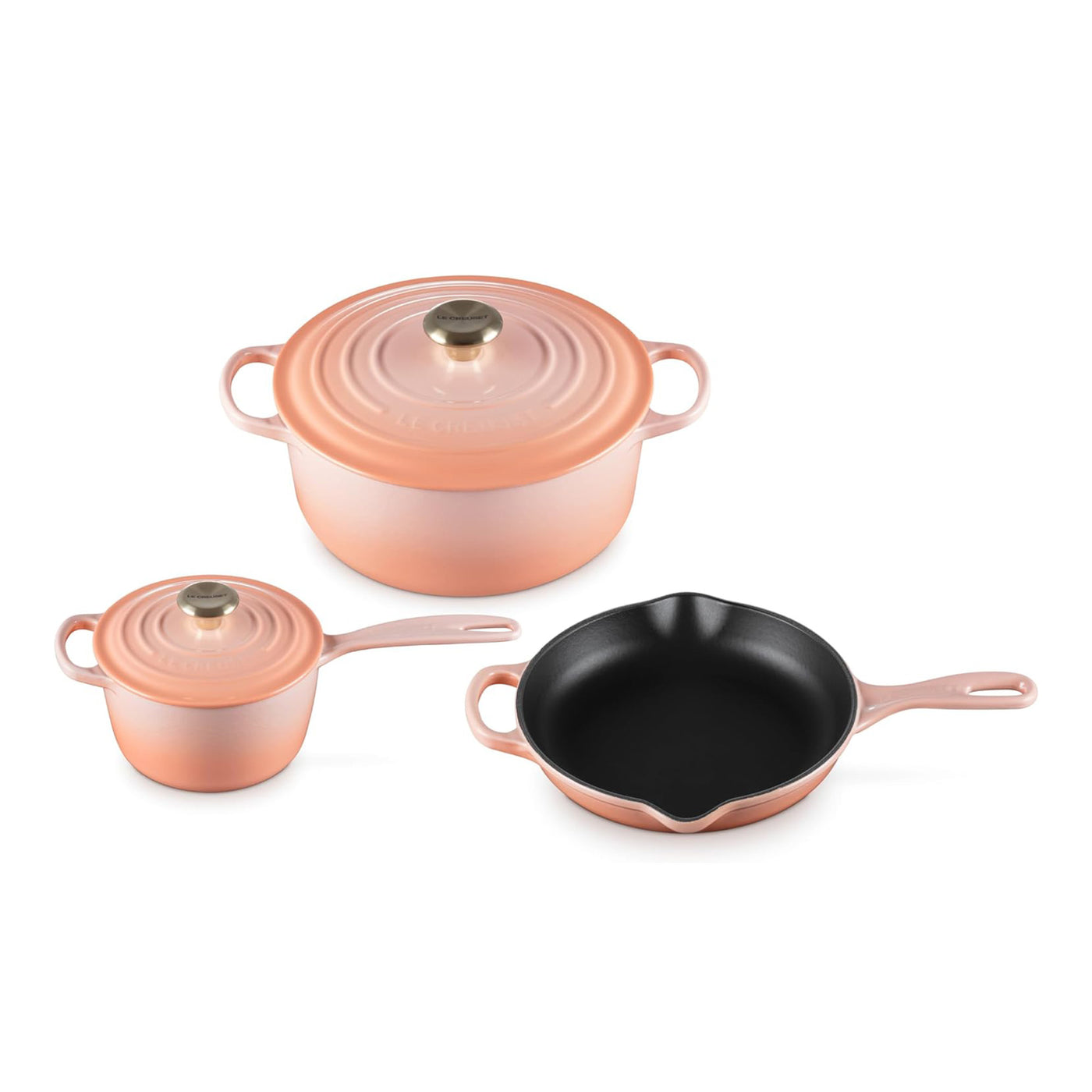 Le Creuset Signature Enameled Cast Iron 5-Piece Cookware Set, Peche - Kitchen Universe