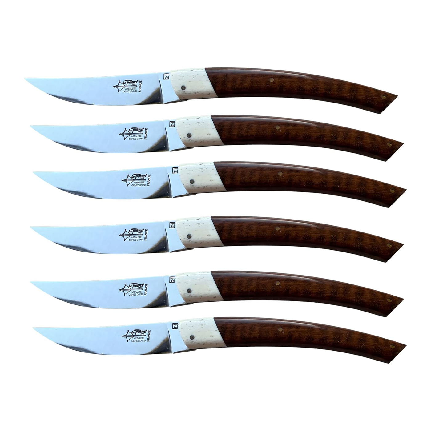 Arbalete Genes David Luxury Fully Forged Steak Knives 6-Piece Set with Amourette Snakewood Wood Handles, 4.25-Inches