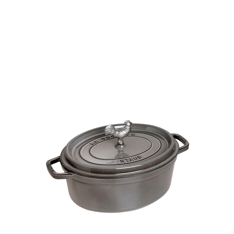 Staub Cast Iron Oval Coq au Vin Cocotte, 5.75 qt, Graphite Grey