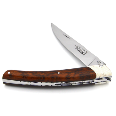 Arbalete Genes David Multi-Purpose Folding Knife With Handcarved Spring, With Amourette Snakewood Handle & Bone Bolster, 4.8-in