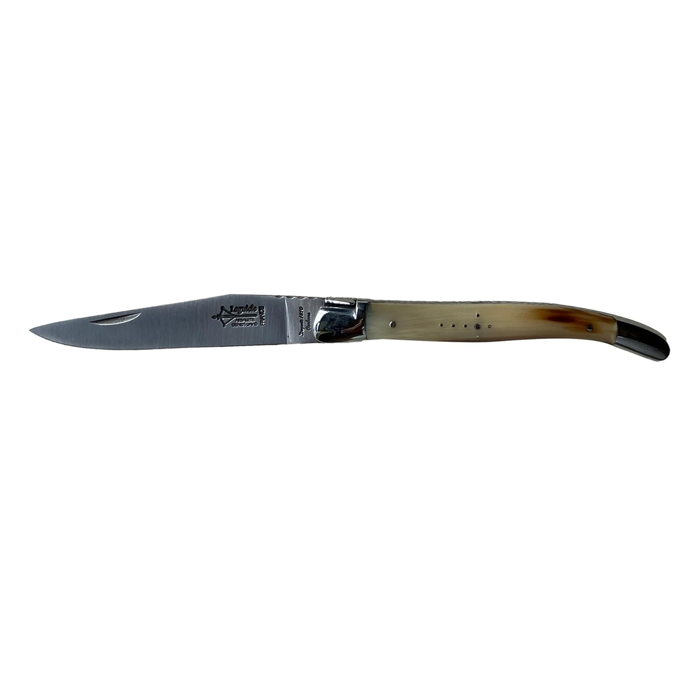 Arbalete Genes David Laguiole Multi-Purpose Carbon Steel Folding Knife With Solid Horn Handle And Polished Carbon Steel Bolster, 4.8-in