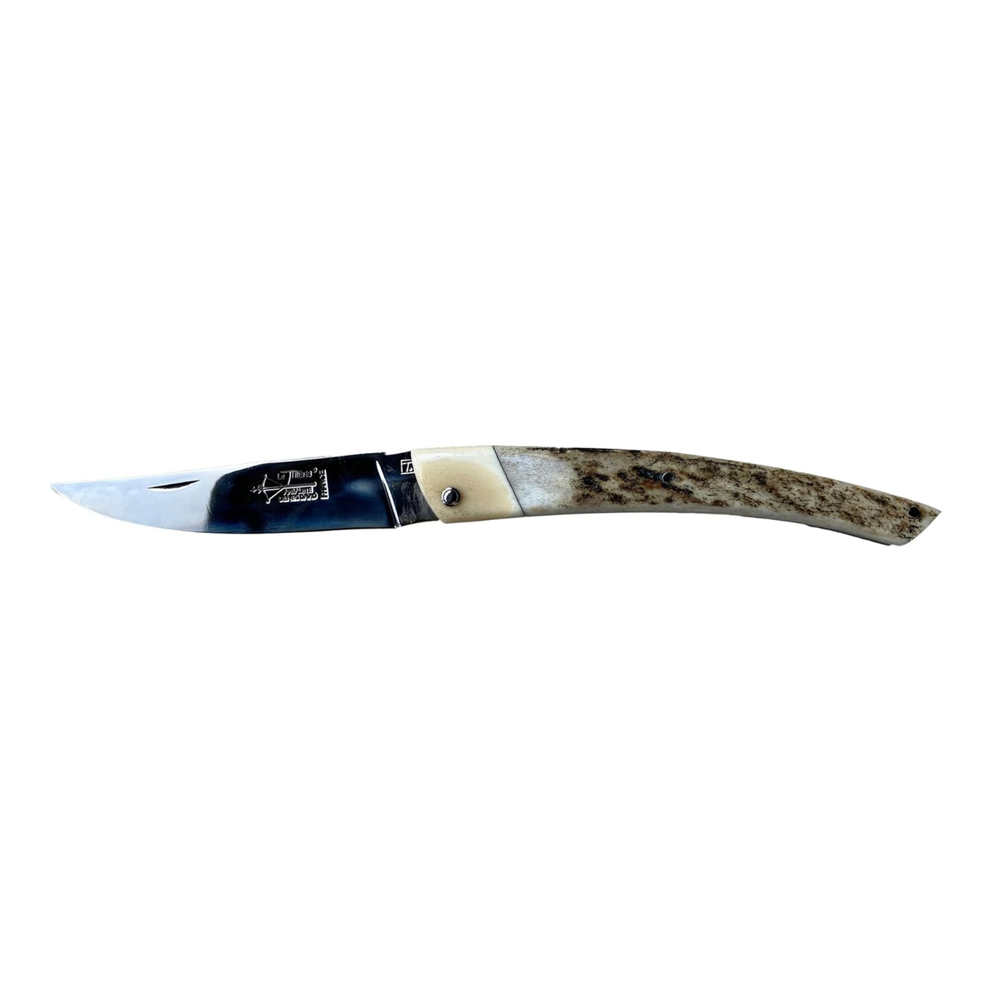 Arbalete Genes David Laguiole Multi-Purpose Folding Knife With Handcarved Spring, Deer Antler Handle And Bone Bolster, 4.8-in