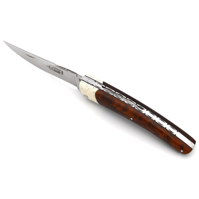 Arbalete Genes David Multi-Purpose Folding Knife With Handcarved Spring, With Amourette Snakewood Handle & Bone Bolster, 4.8-in