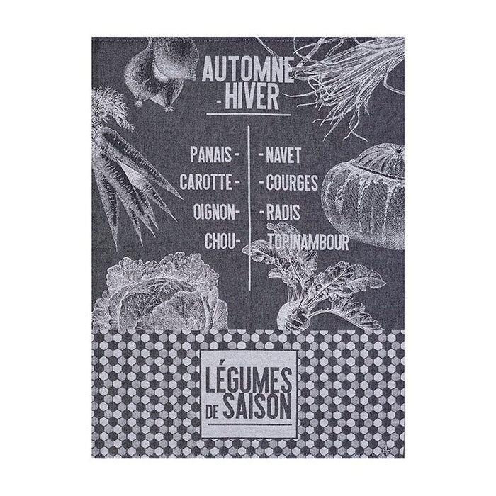 Le Jacquard Francais Legumes de Saison Tea Towel, 24 x 31-in, Black