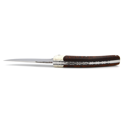 Arbalete Genes David Multi-Purpose Folding Knife With Handcarved Spring, With Amourette Snakewood Handle & Bone Bolster, 4.8-in