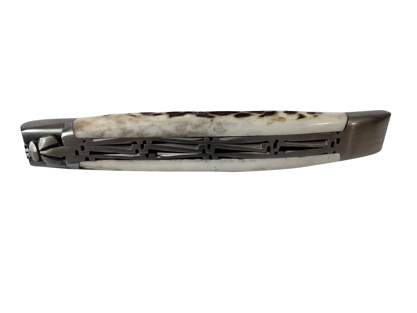 Laguiole Arbalete Genes David Multi-Purpose Folding Knife With Double Stainless Steel Spring, And With Deer Antler Handle & Brushed Stainless Steel Bolster, 4.8-in