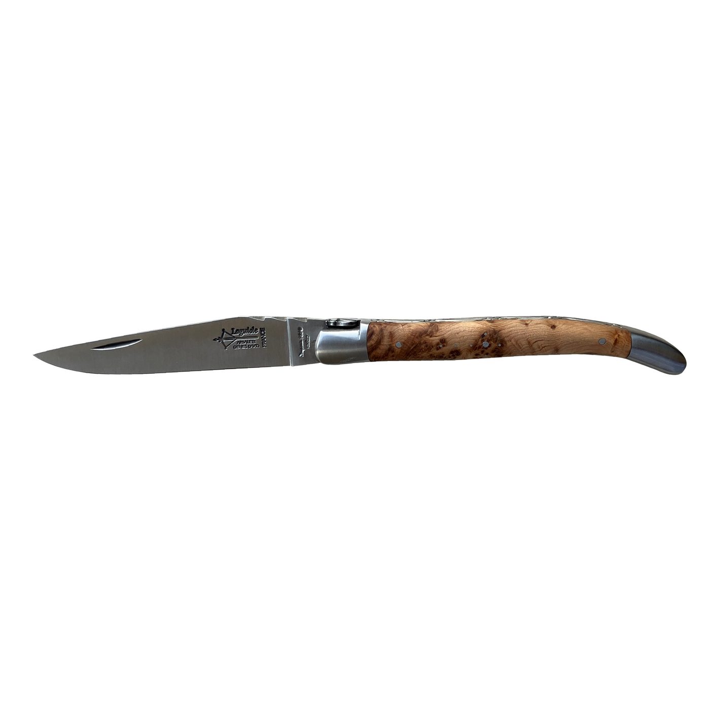 Arbalete Genes David Laguiole Multi-Purpose Stainless Steel Folding Knife With Juniper Wood Handle & Brushed Bolster, 12cm / 4.8-in