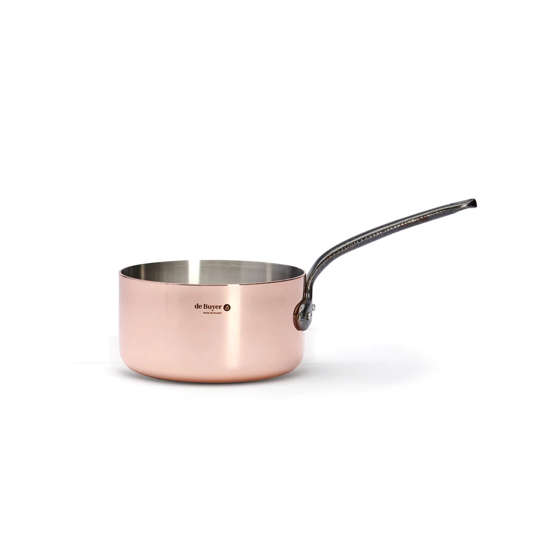 de Buyer Inocuivre Tradition Copper Saucepan With Cast Iron Handle, 0.85 qt