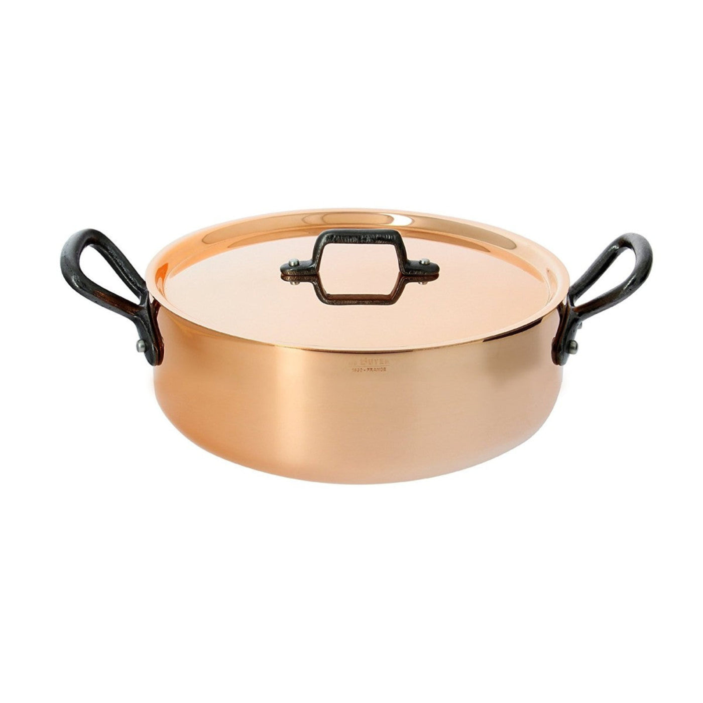 de Buyer Classic Copper Sauté Rondeau Pan with Cast Iron Handles, 3.3 qt