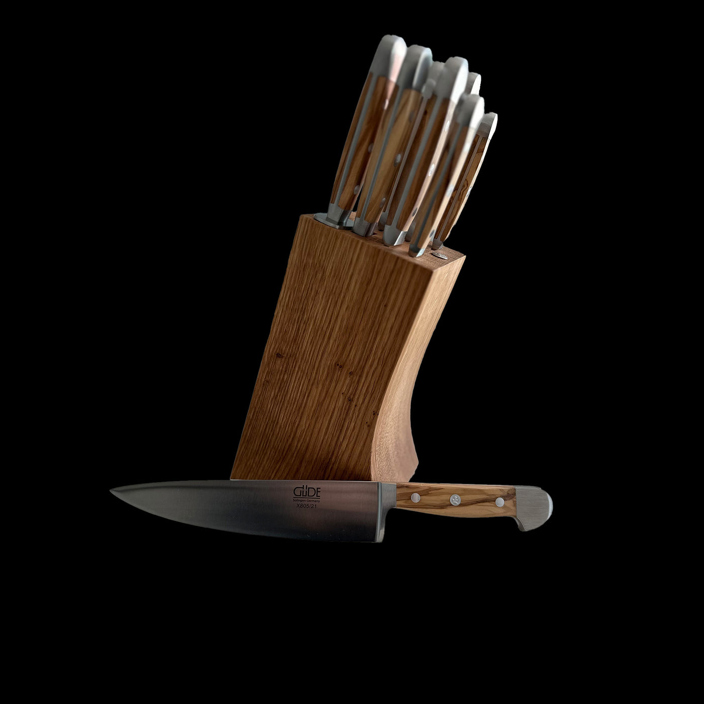 Gude Alpha Olive Series 9-Piece Knife Block Set, Olive Wood Handle