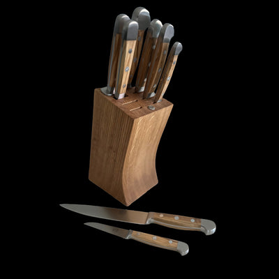 Gude Alpha Olive Series 9-Piece Knife Block Set, Olive Wood Handle