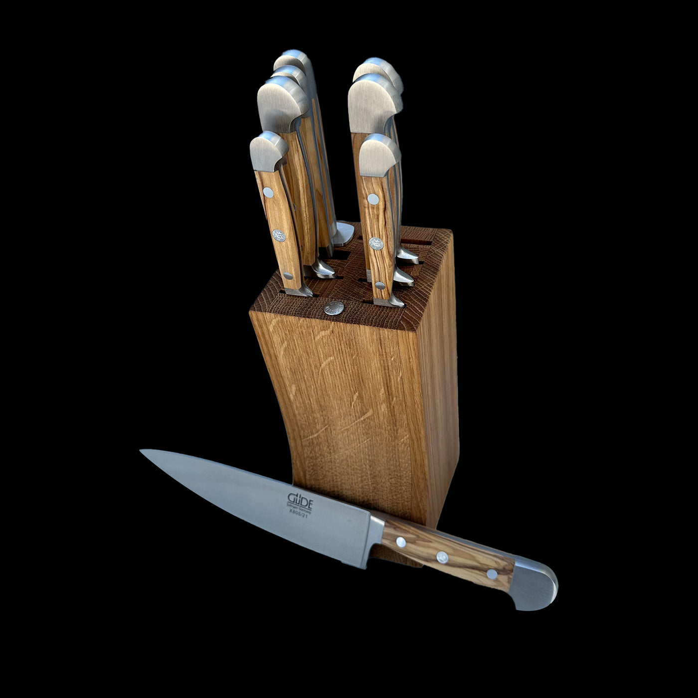 Gude Alpha Olive Series 9-Piece Knife Block Set, Olive Wood Handle