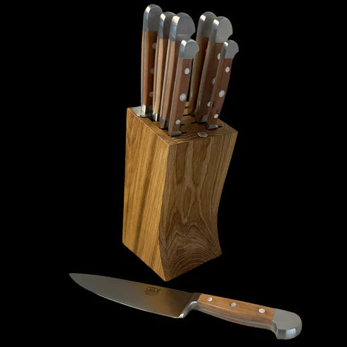 Gude Alpha Pear Series 9-Piece Knife Block Set, Luxury Pear Wood Handle