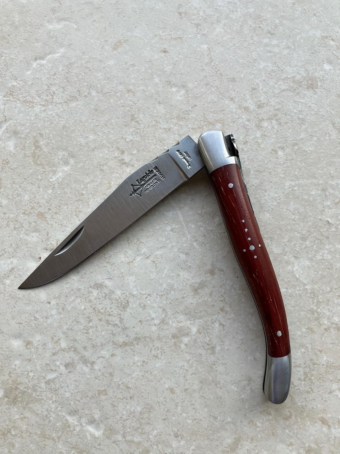 Arbalete Genes David Laguiole Multi-Purpose Folding Knife With Stainless Steel Spring, Red Ebony Handle And Polished Stainless Steel Bolster, 4.8-in