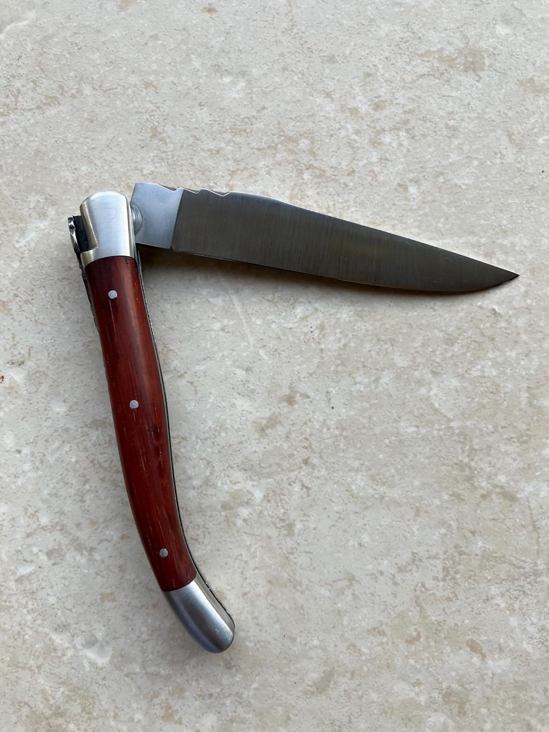 Arbalete Genes David Laguiole Multi-Purpose Folding Knife With Stainless Steel Spring, Red Ebony Handle And Polished Stainless Steel Bolster, 4.8-in