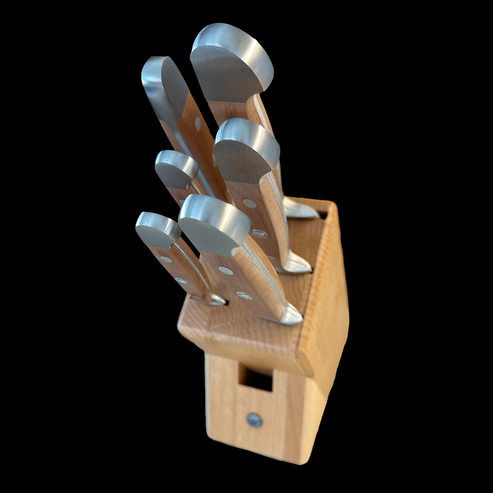 Gude Alpha Pear Series 8-Piece Knife Block Set, Luxury Pear Wood Handle