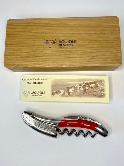 Laguiole En Aubrac Deluxe Sommelier Waiter's Corkscrew with Empire Red Corian Handle - Kitchen Universe