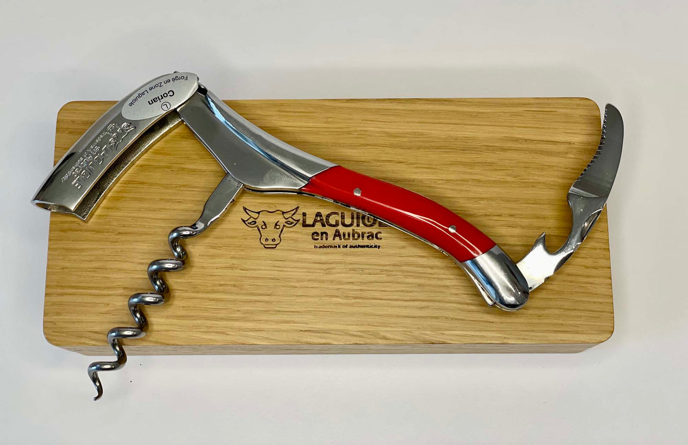 Laguiole En Aubrac Deluxe Sommelier Waiter's Corkscrew with Empire Red Corian Handle - Kitchen Universe