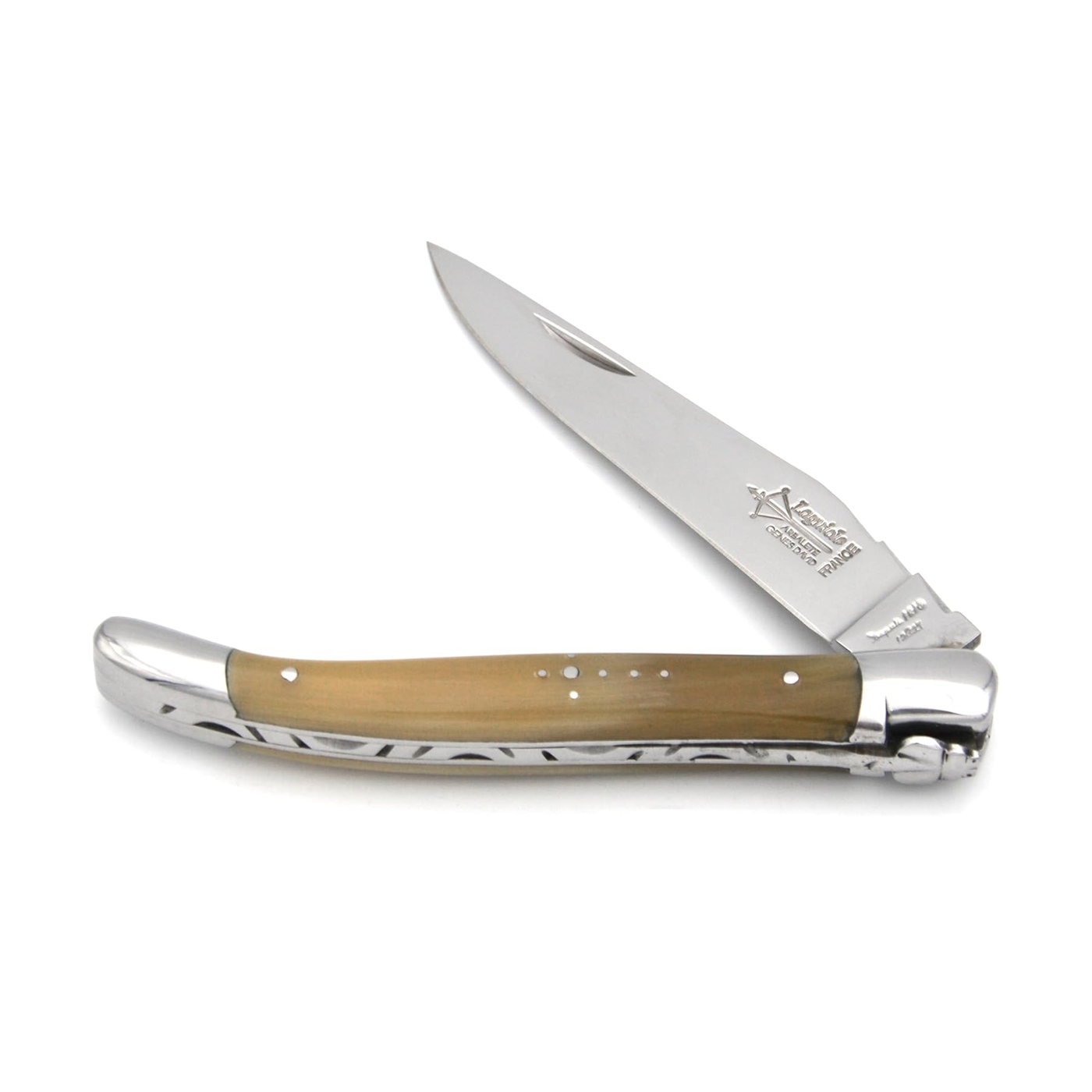 Arbalete Genes David Laguiole Multi-Purpose Folding Knife With Stainless Steel Spring, Solid Horn Handle And Polished Stainless Steel Bolster, 4.8-in