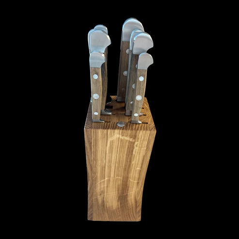 Gude Alpha Barrel Oak Series 9-Piece Knife Block Set, Oak Wood Handle