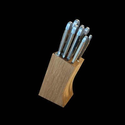 Gude Alpha Barrel Oak Series 9-Piece Knife Block Set, Oak Wood Handle