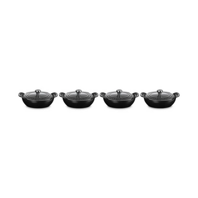 Le Creuset Gourmand Collection 4-Piece Mini Round Braiser with Lid Set, 0.3-Quart, Matte Black