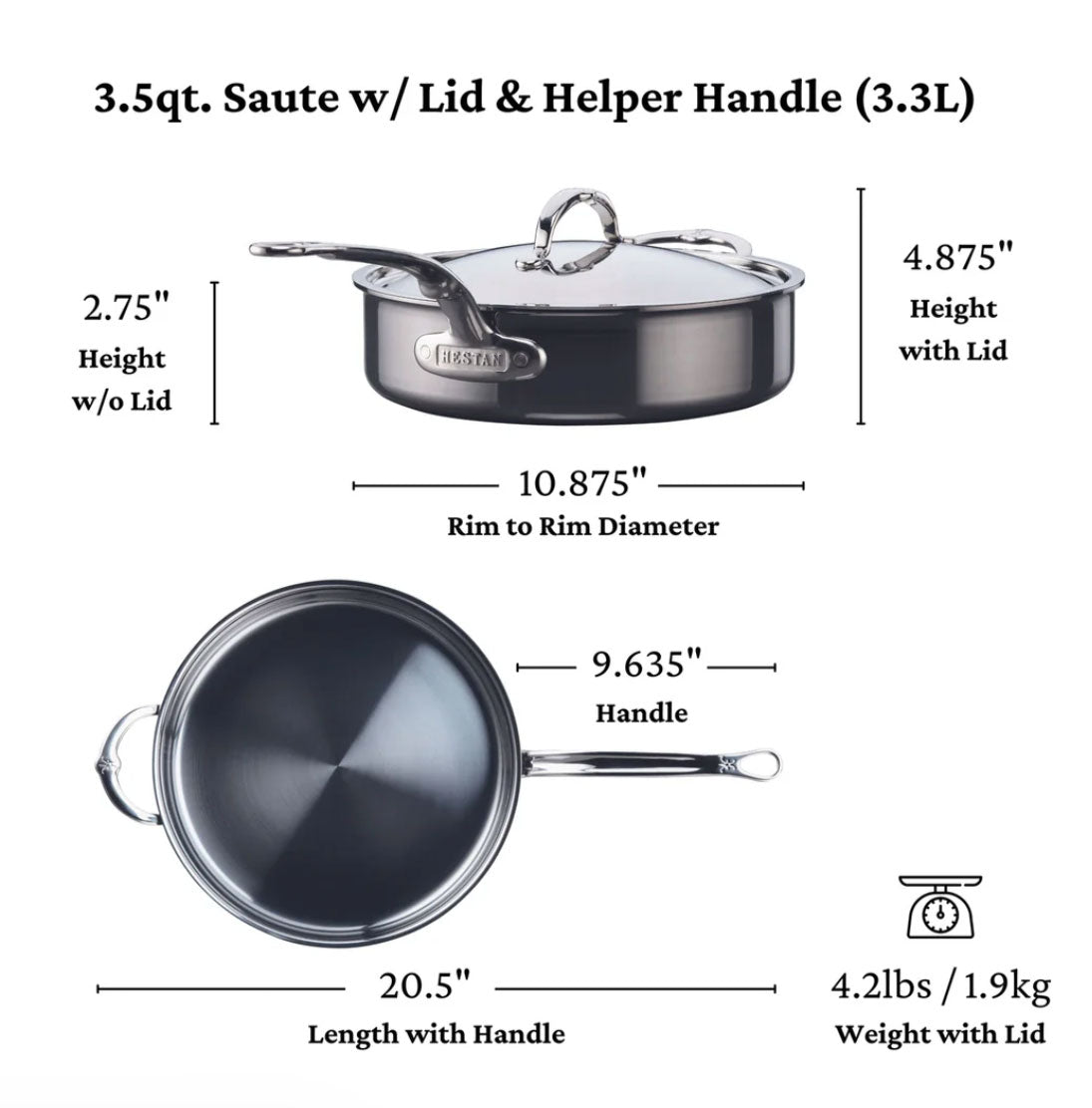 Hestan NanoBond Titanium Stainless Steel Saute Pan With Lid, 3.5-Qt