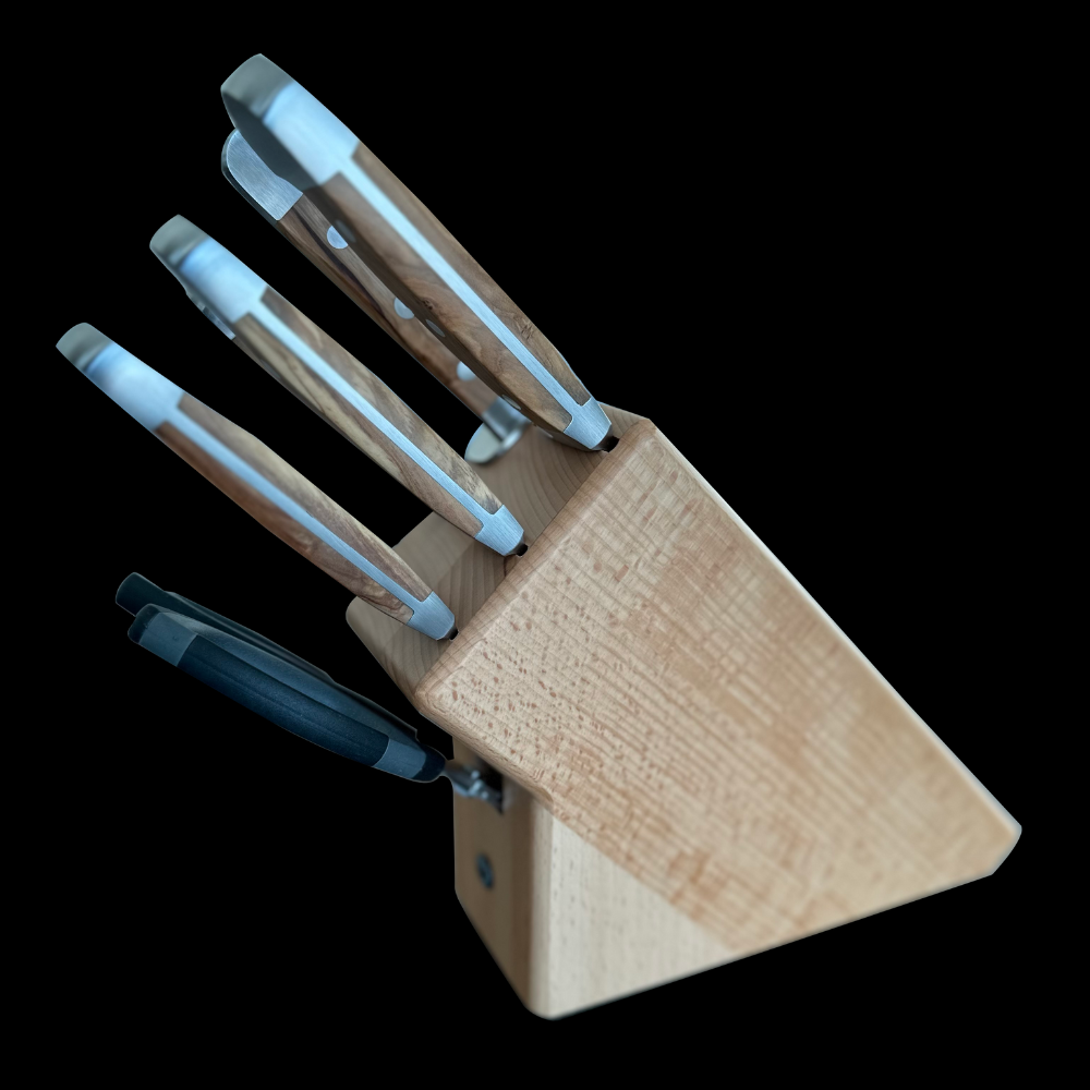 Gude Alpha Olive Series 8-Piece Knife Block Set, Olivewood Handle