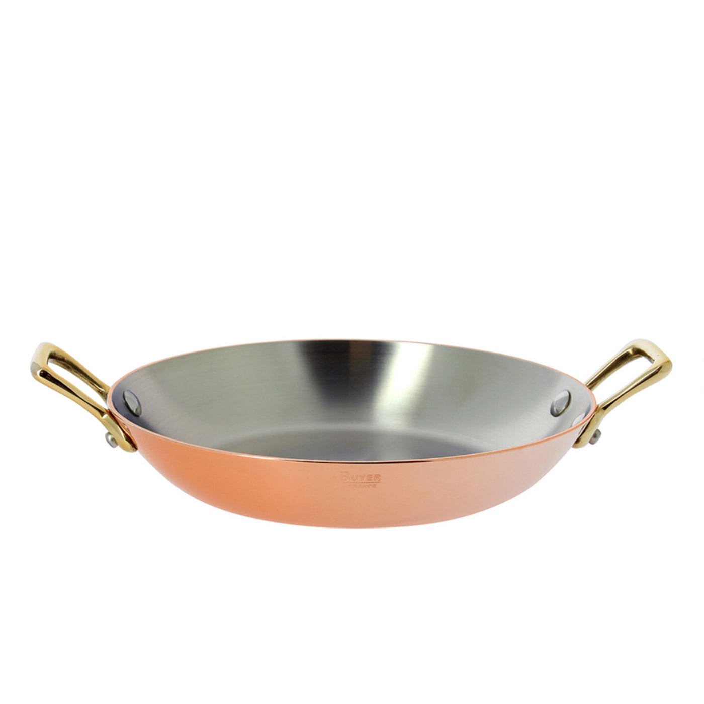 De Buyer Inocuivre Service Copper Round Dish Pan With Two Brass Handles, 10.25-Inches