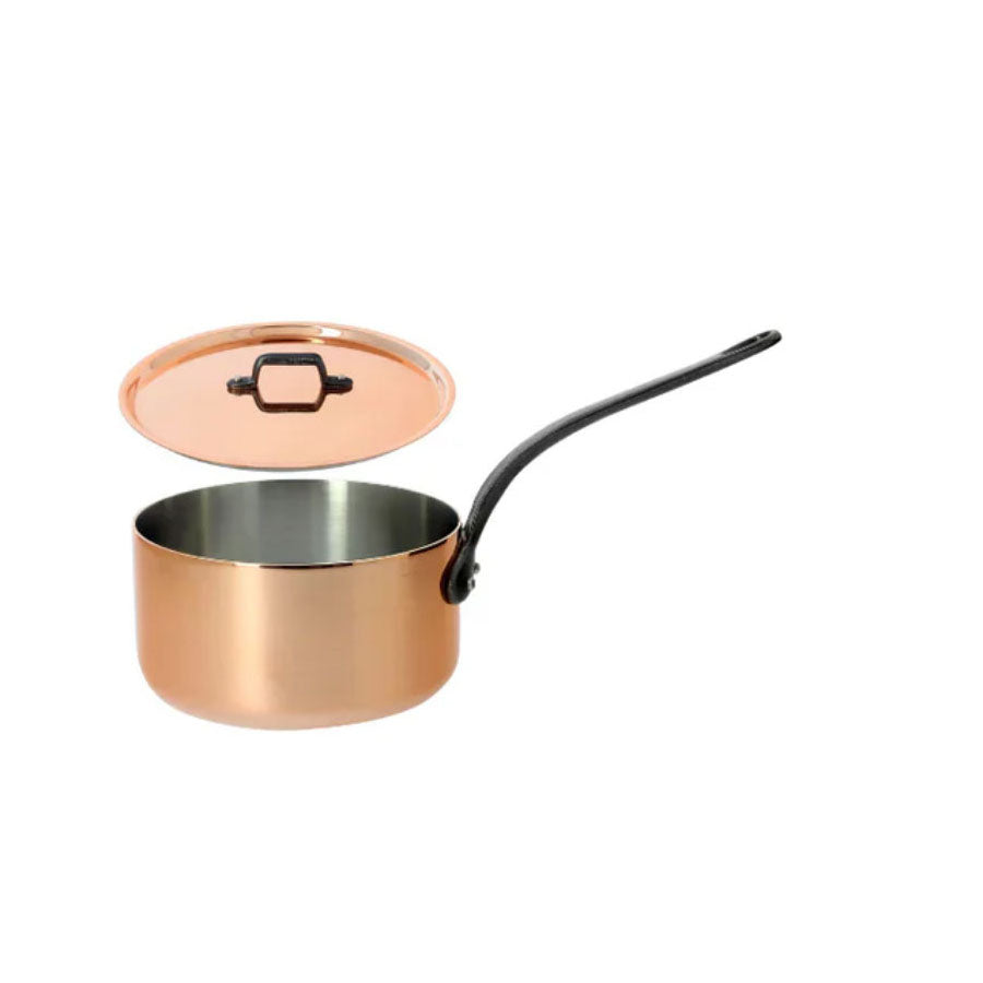 de Buyer Inocuivre Tradition Copper Saucepan With Cast Iron Handle and Lid, 0.85 qt