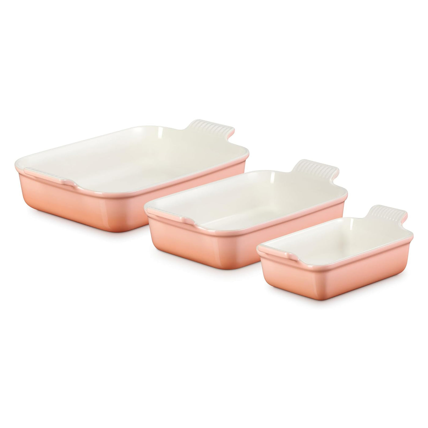 Le Creuset Heritage 3-Piece Rectangular Baking Dish Set, Peche - Kitchen Universe